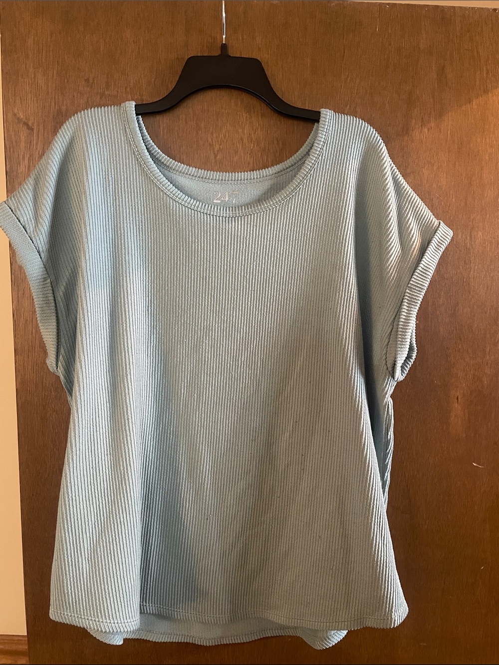 Relaxed Ribbed Short Sleeve Tee in Light Blue